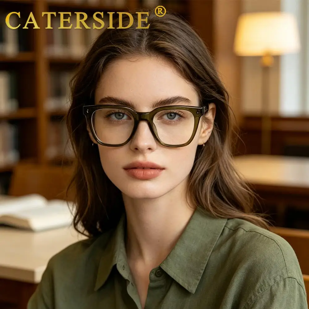 CATERSIDE Modische Anti-Blaulicht-Brille für Damen und Herren, Zellulose-Propionat-Bügelspitzen, Tr-90 Quadratischer Retro-Brillenrahmen – Detail 3