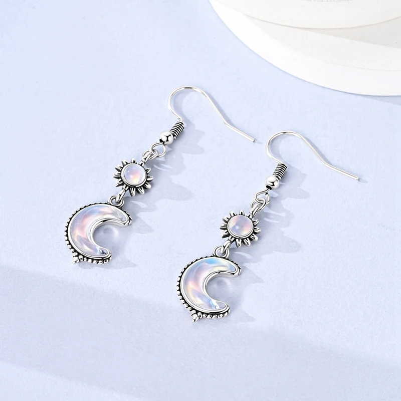 Retro Sonne-Mond-Ohrringe für Damen, 925 Sterling Silber, CZ Zirkon Ohrstecker, Funkelnde Ohrringe, Hochzeits- und Jubiläumsgeschenke – Detail 3