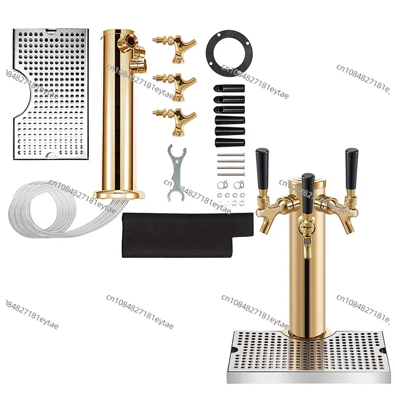 Stainless Steel Triple Tap Draft Beer Tower Dispenser with Drip Tray Pre Assembled Keg Kegerator for Bar