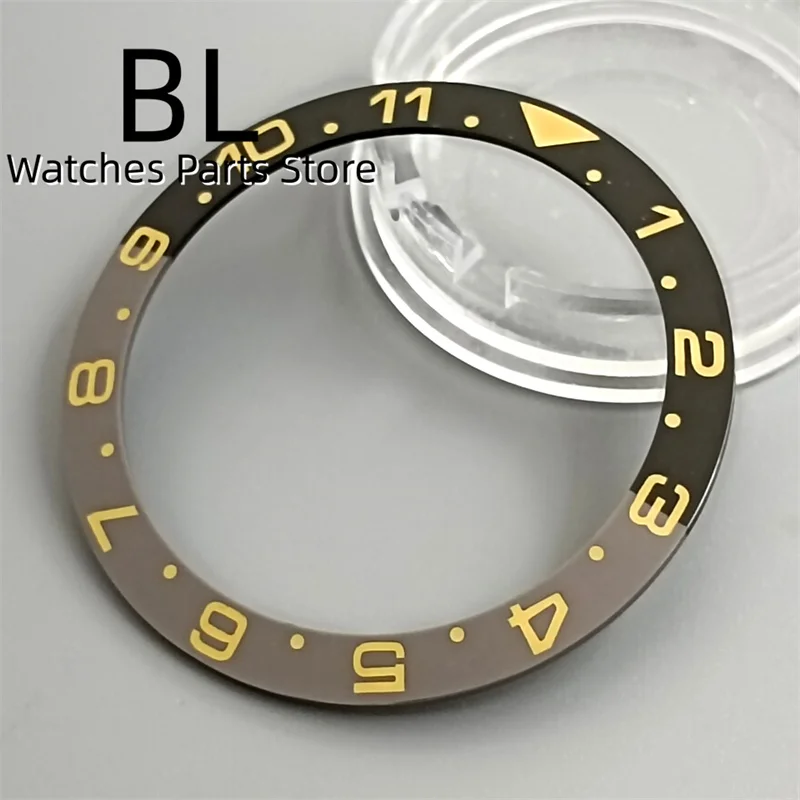 BLIGER 38mm Ceramic Watch Bezel Half Black Half Gray Gold Index Number Fit 40mm Watch Case For Men\'s Watch Modified Replace Part