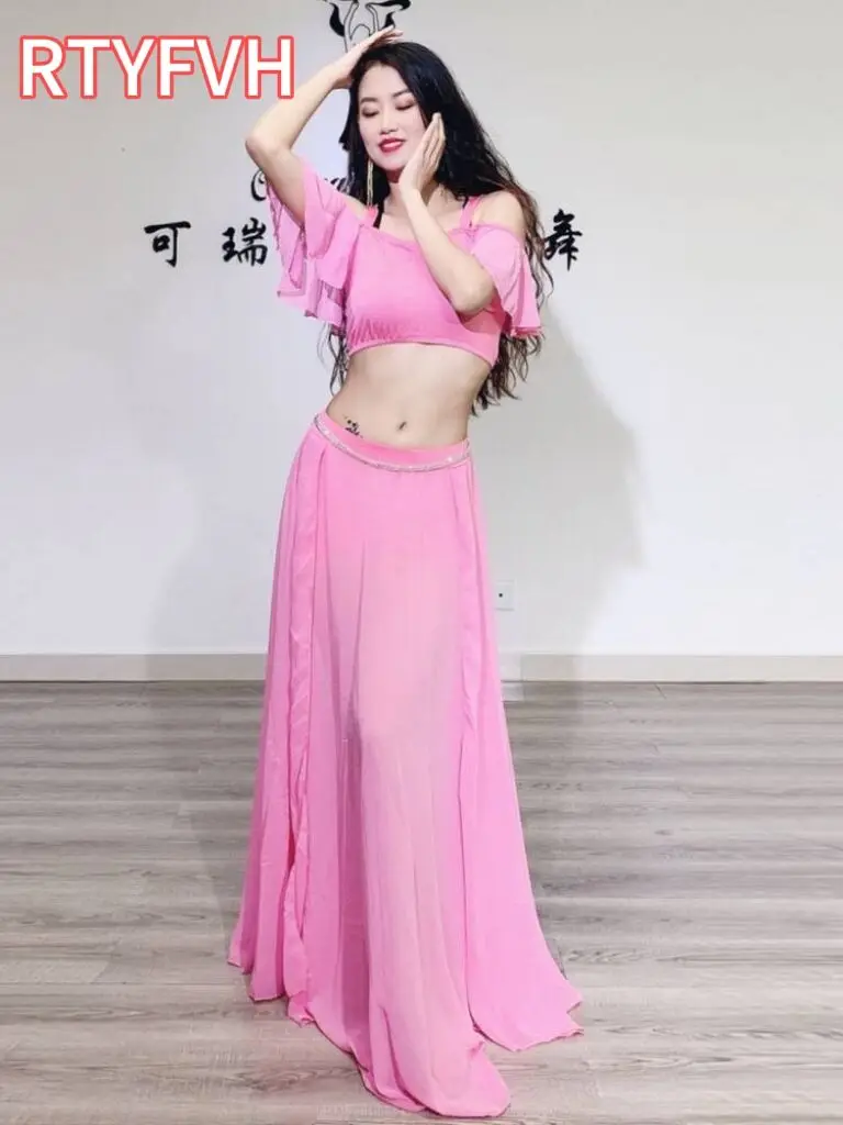 

Belly Dance Suit Sling Top Off Shoulder Sleeves Split Skirt Practice Clothes Adult Oriental Women Dancing Performance Clothing