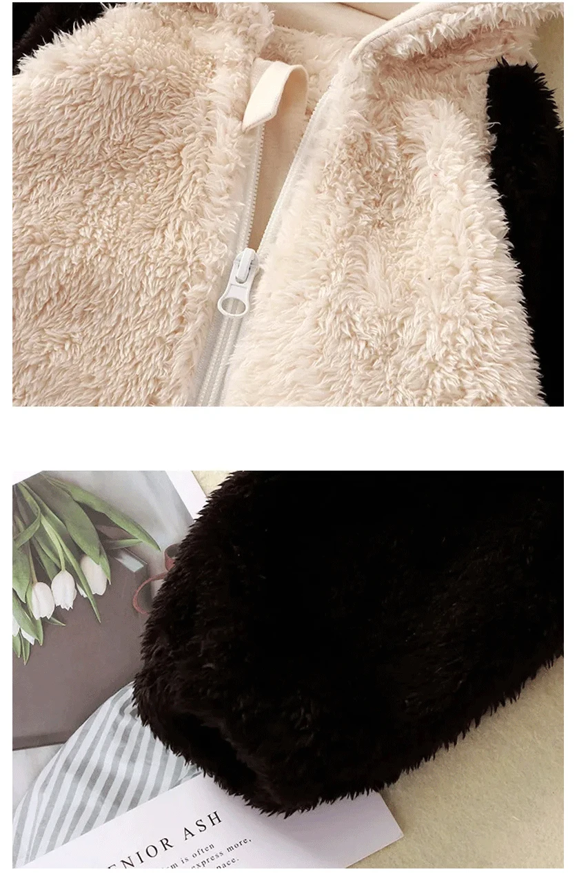 Baby Winter-Strampler aus Fleece mit Cartoon-Panda- und Hasenmotiv, Kapuzen-Jumpsuit für Jungen und Mädchen, Weiche Loungewear, Verdickter Kleinkind-Overall – Detail 5