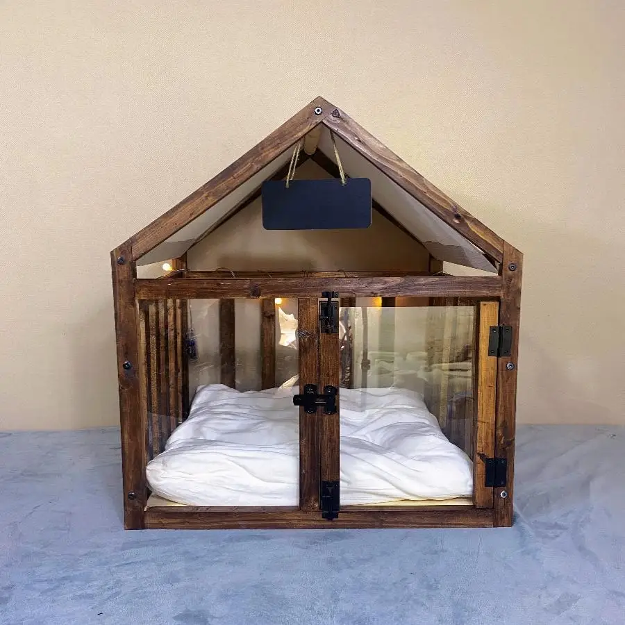 Solid Wood Transparent Kennel Small Dog Enclosure Luxury Pet Villa House Indoor-outdoor Dog House Crate Waterproof Pet Products view 4