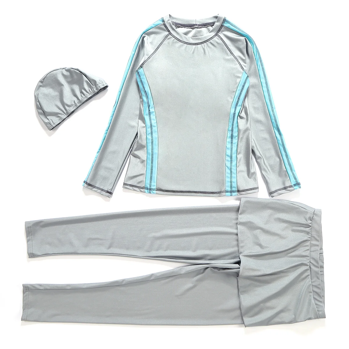 Grey Xxxl Muslim Women Swimsuit Traditional Modest Swimwear Swimming Beachwear Swim Coat Pants Kit Conservative Swimwear