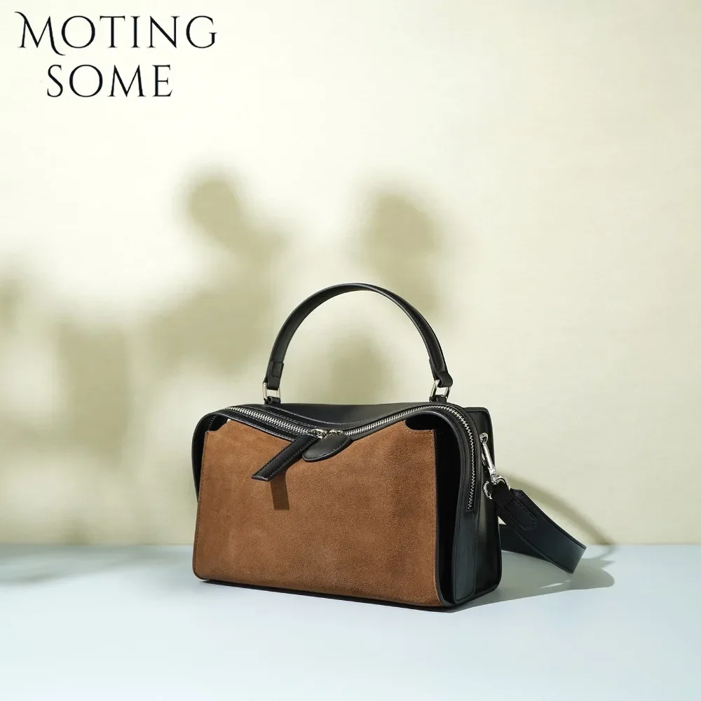 Motingsome-Bolso de piel de ante para mujer, cartera versátil de cuero esmerilado Boston, de alta calidad, color marrón, 2024