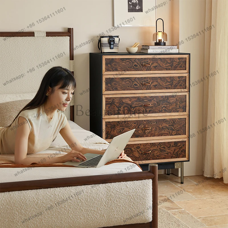Medieval style solid wood chest of drawers living room TV sideboard storage black storage cabinet
