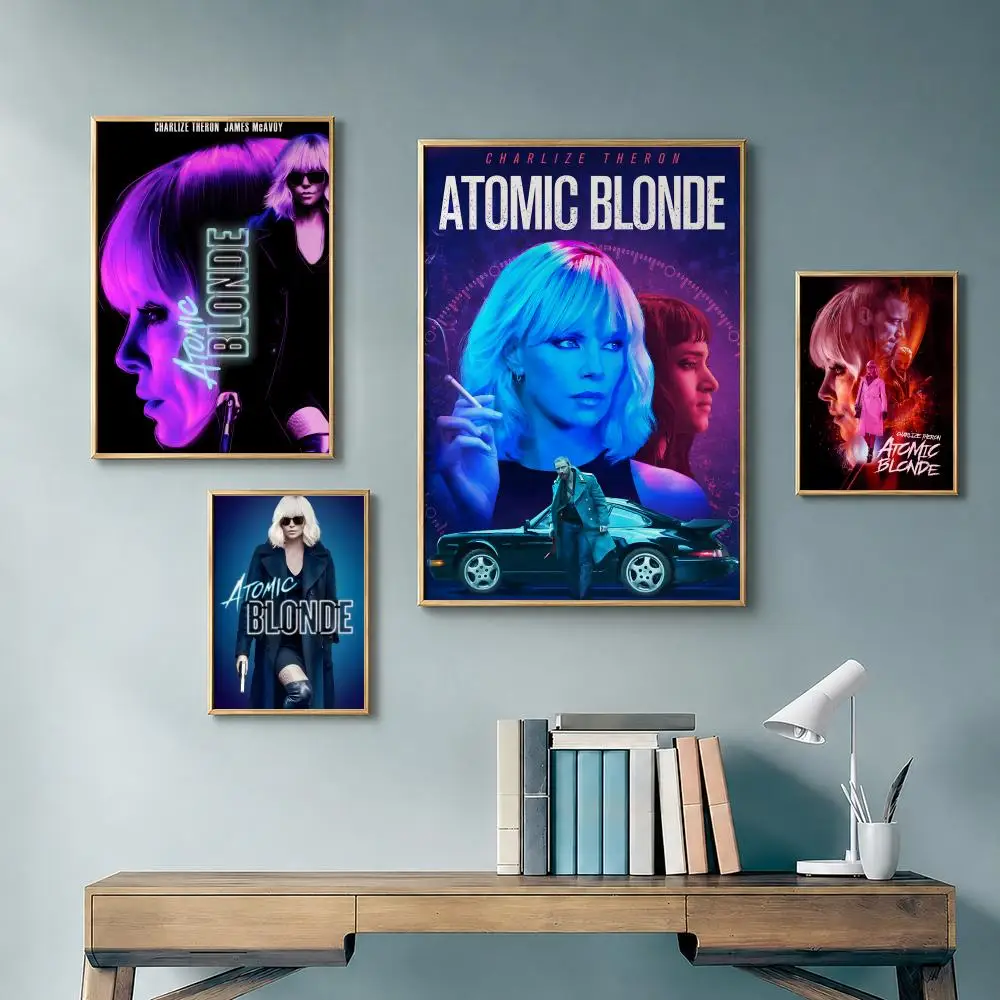 Action Movie A-Atomic BlondeS Poster Vintage Retro Anime Poster Stickers Peel and Stick Wall Art Home Decor