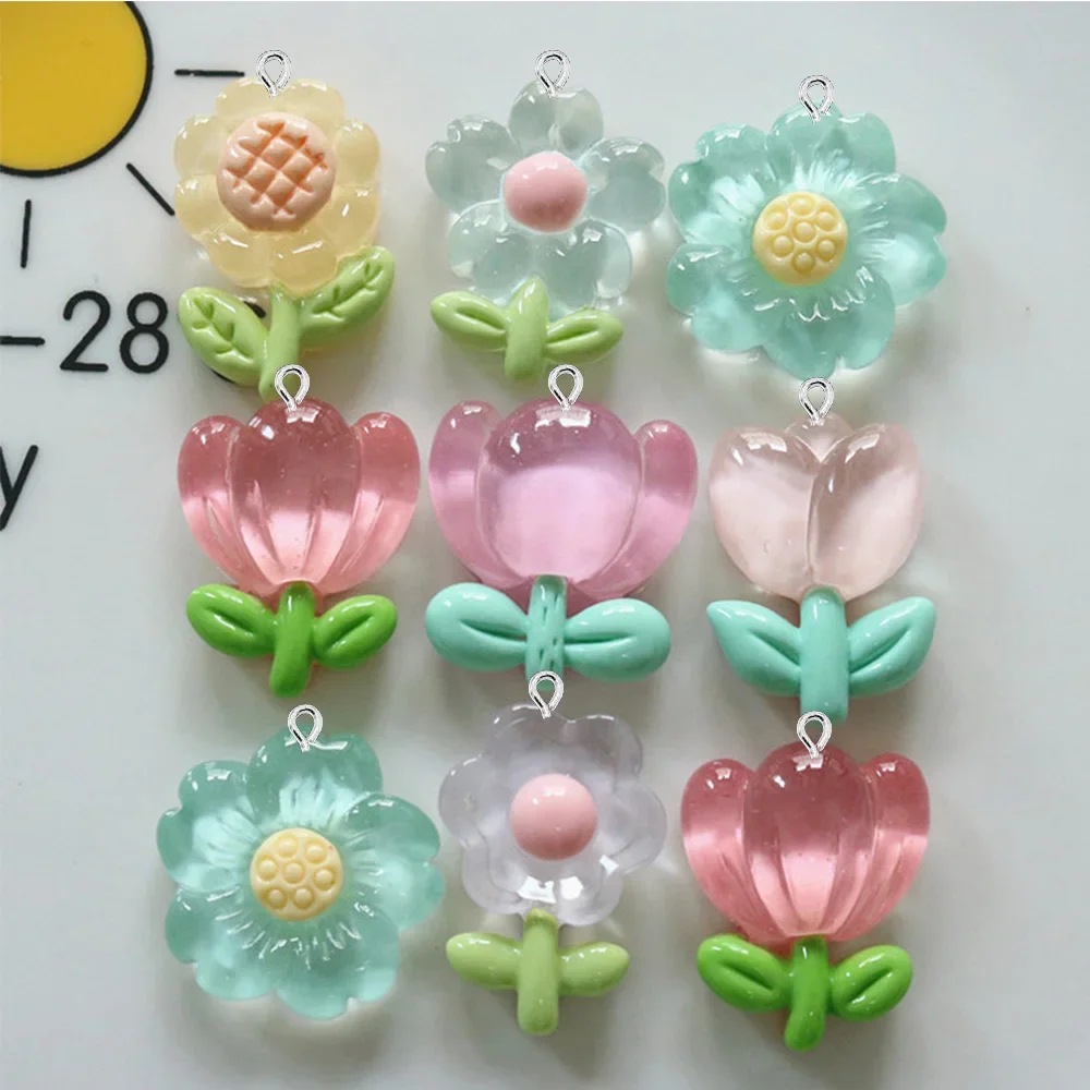 10PCS Clear Flower Series Flatback Charms For Earrings Bracelet Hairpin DIY Jewelry Making Gift Pendants Decoration Accessories