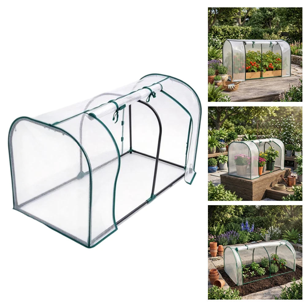 Greenhouse Cover with Roll-Up Zipper for Raised Beds and Plant Stands 130x60x50cm PVC Mesh Weatherproof Design