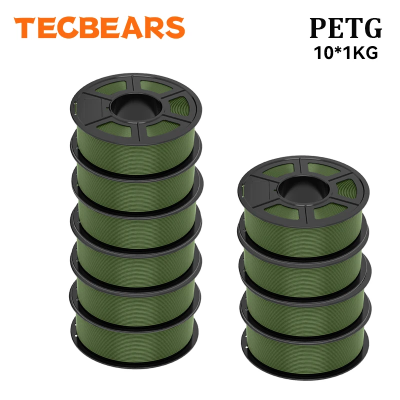 TECBEARS Neues PETG 3D-Drucker-Filament 1,75 ±0,02mm 10KG Mehrfarbiges PETG-Filament mit Hoher Zähigkeit, Sauber Gewickelt, Passend für die Meisten FDM-Drucker
