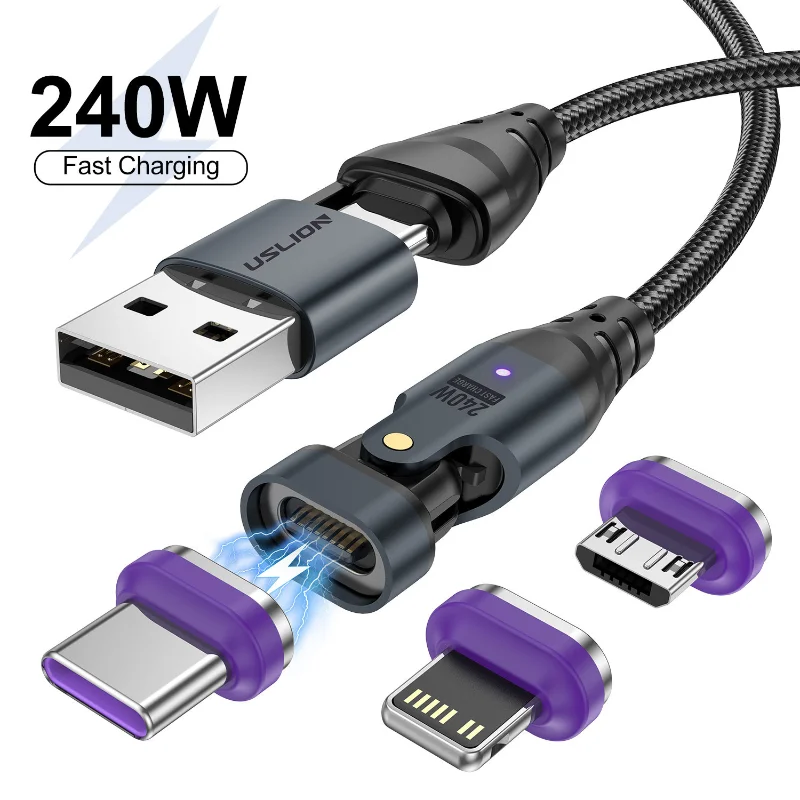 6 in 1 240W PD3.1 Magnetic USB Cable Type C Micro Super Fast Charging Data Cord for Macbook Pro iPad iPhone 16 15 Xiaomi Huawei