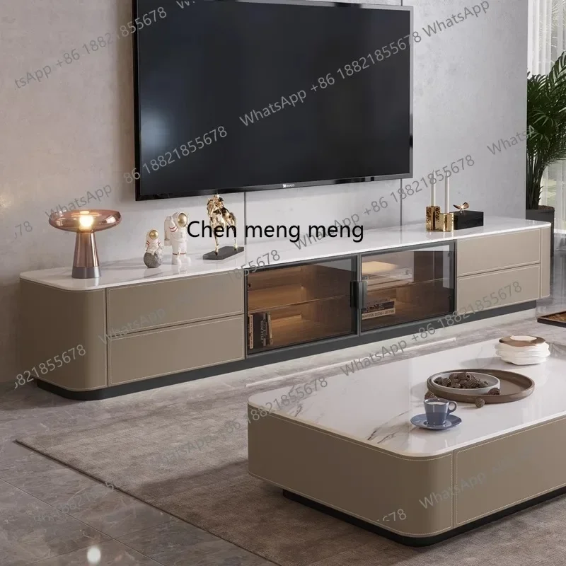 

ZJMinimalist saddle leather TV cabinet modern small apartment simple living room low cabinet slate TV cabinet coffee table