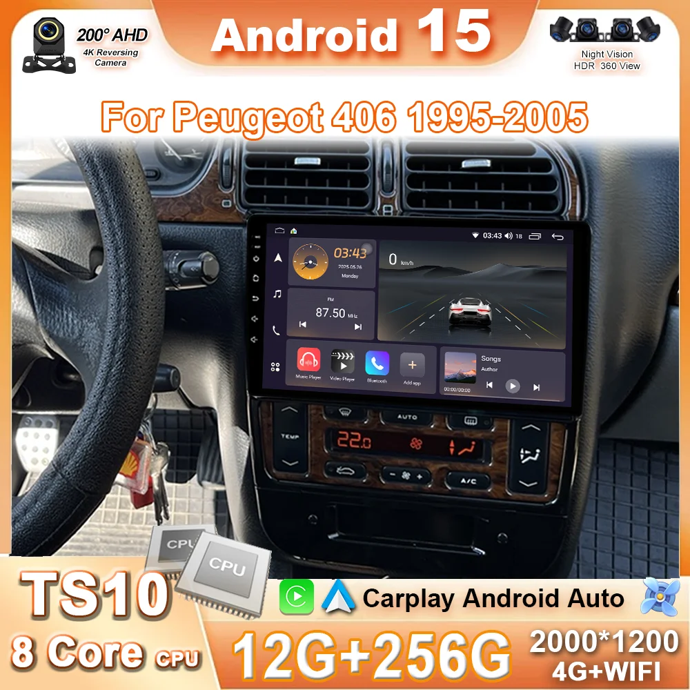 Android 15 Car Radio Stereo Carplay For Peugeot 406 1995-2005 Auto Multimedia Video Player GPS Navigatio Head Unit 4G WIFI 2DIN