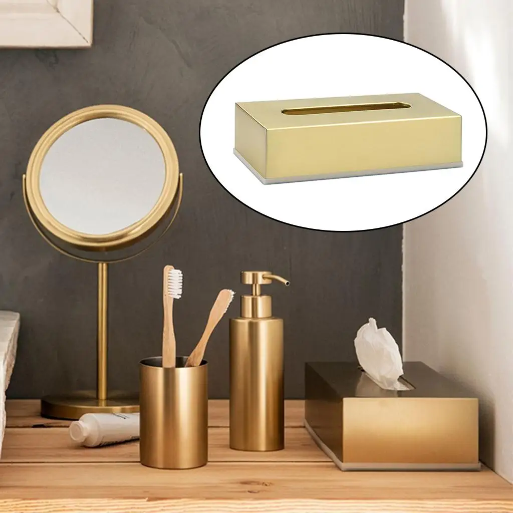 Tissue Box Modern Paper Dispenser Car Bedroom Countertop Decor Brushed Gold