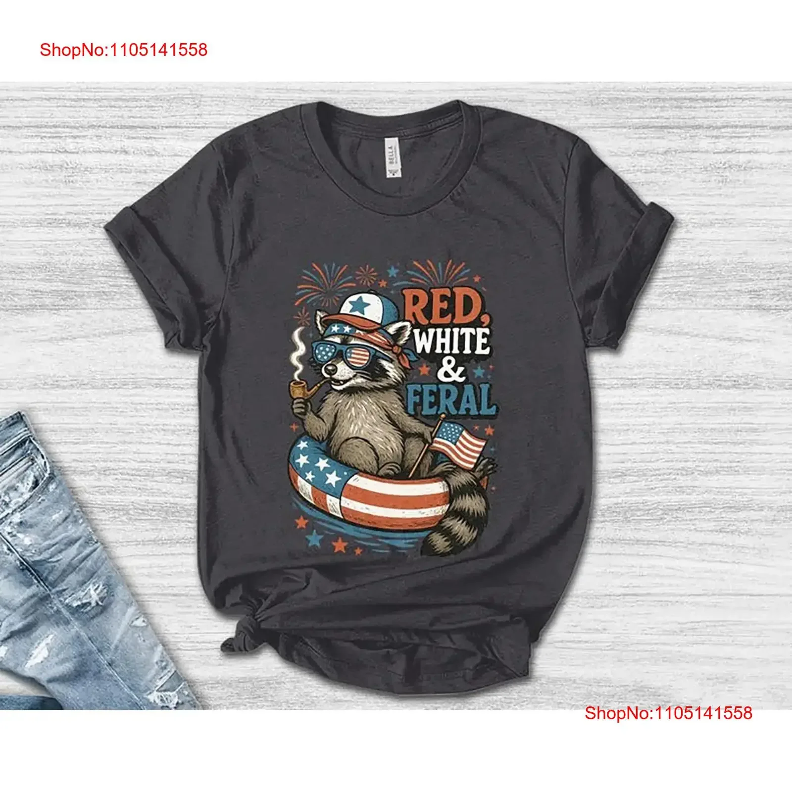 Red White And Feral T Shirt Funny USA Raccoon 4th Of July vintage Washed Breathable Unisex Casual Soft Versatile Stylish