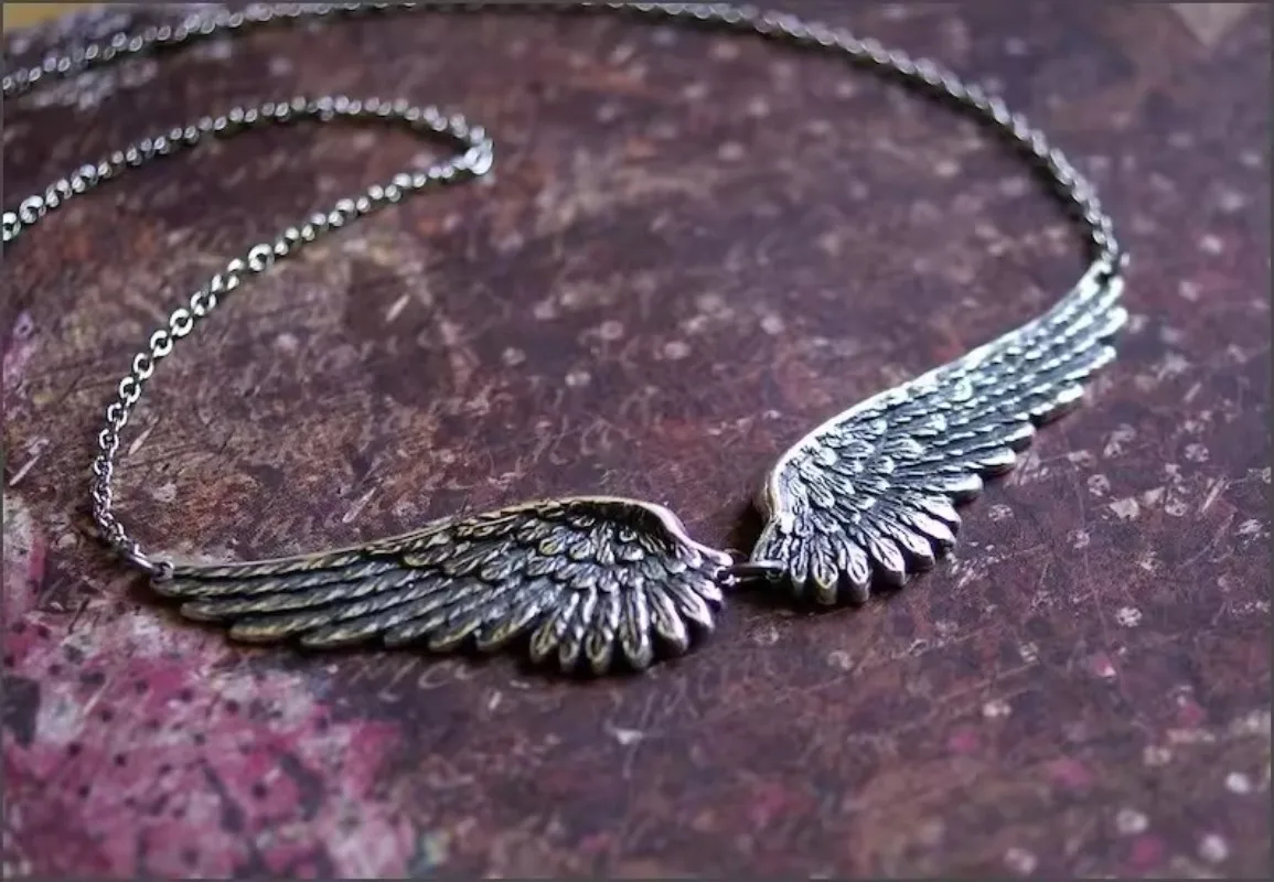 Vintage Angel Wings Feather Choker Big Pendant Aesthetic Link Chains Statement Necklace for Women Collar Bib Wedding Tribal Gift image 2