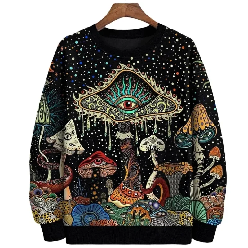 Mushroom Print Hoodies Men 2024 Anime Aesthetic Crew Neck Large Size Autumn Sweatershirt Hooded Winter Pullover Men Clothing 5XL