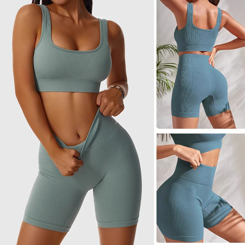 

Женский комплект спортивной одежды из 2 предметов: бюстгальтер с высокой степенью поддержки и леггинсы с высокой талией и эффектом утяжки живота — для бега, йоги и тренировок в спортзале