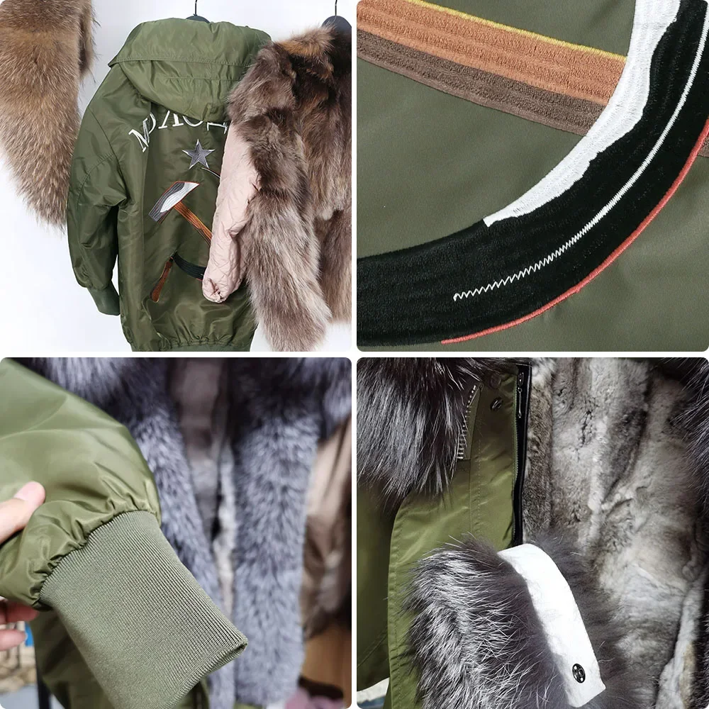 Maomaokong-Veste à Col en Fourrure de Renard group pour Femme, Manteau à Doublure en Fourrure de Raton Laveur, Parka Brodée Imperméable, Mode Hiver, 2023