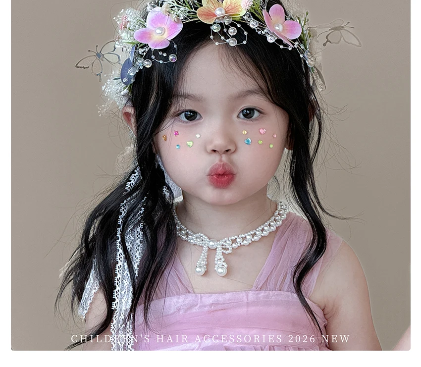 2026 Neues Fairycore Coquette Prinzessinnen-Blumen-Schmetterling-Stirnband Rosa Tüll-Spitze Schleife Strass-Haarband für Mädchen Kleinkinder Kinder – Detail 2