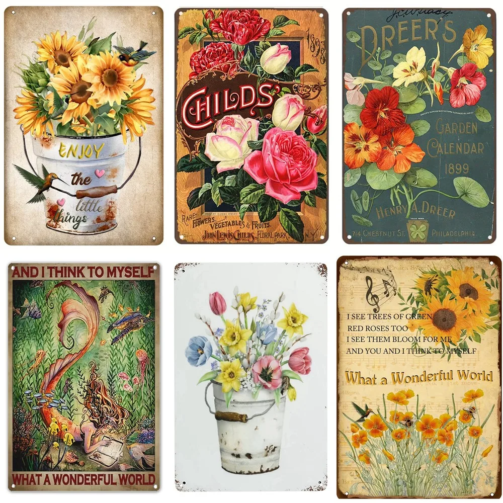 Willkommen in unserem Garten Metall zinns childer, schmutzige Hacke Wand kunst, Sonnenblumen-Retro-Plakat für Zuhause, Hof, Pflanzen dekor, Garten regel zeichen – Detail 3