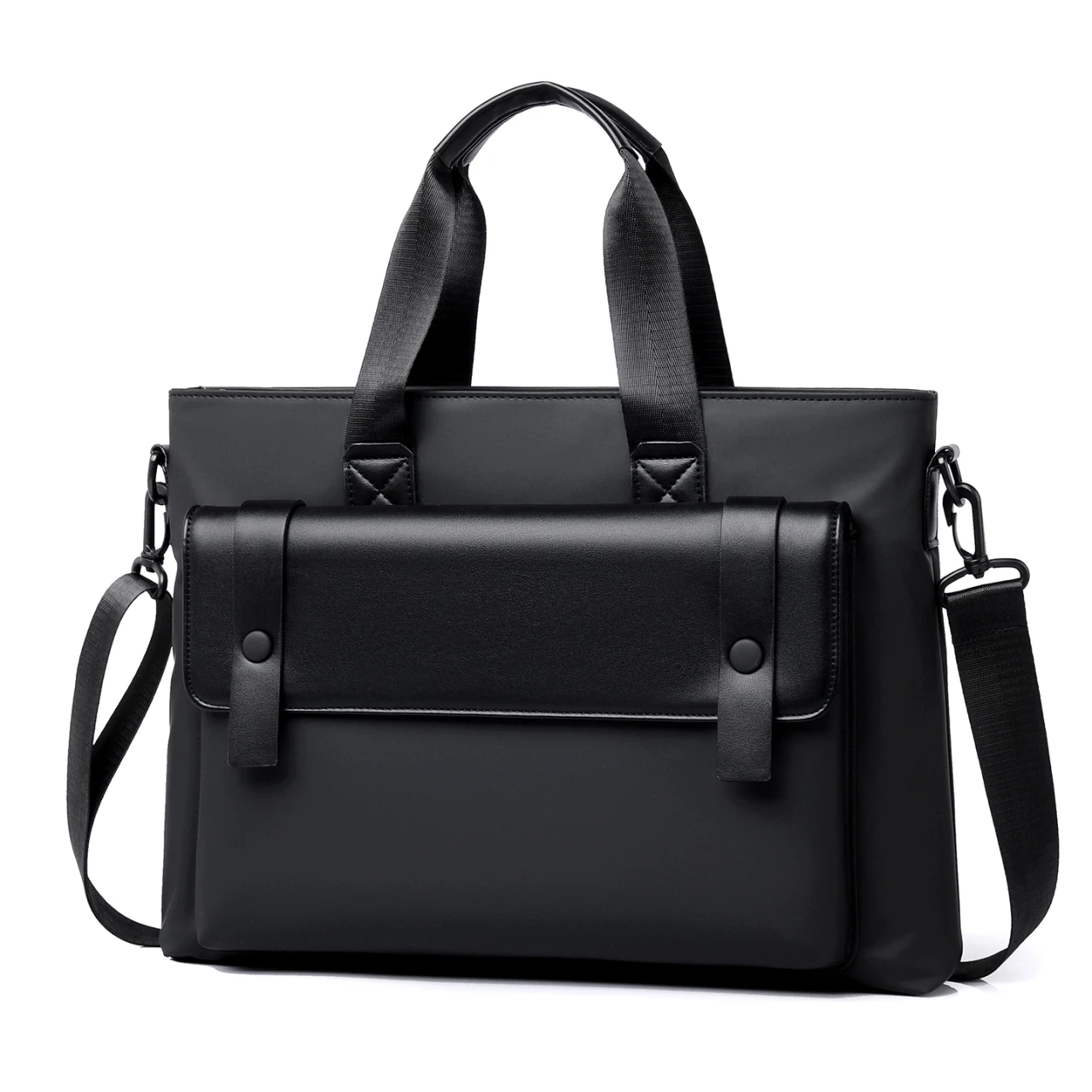 Mens Waterproof Laptop Briefcase PU Leather Crossbody Bag Large Capacity Lightweight Commute Travel Business Shoulder Bag