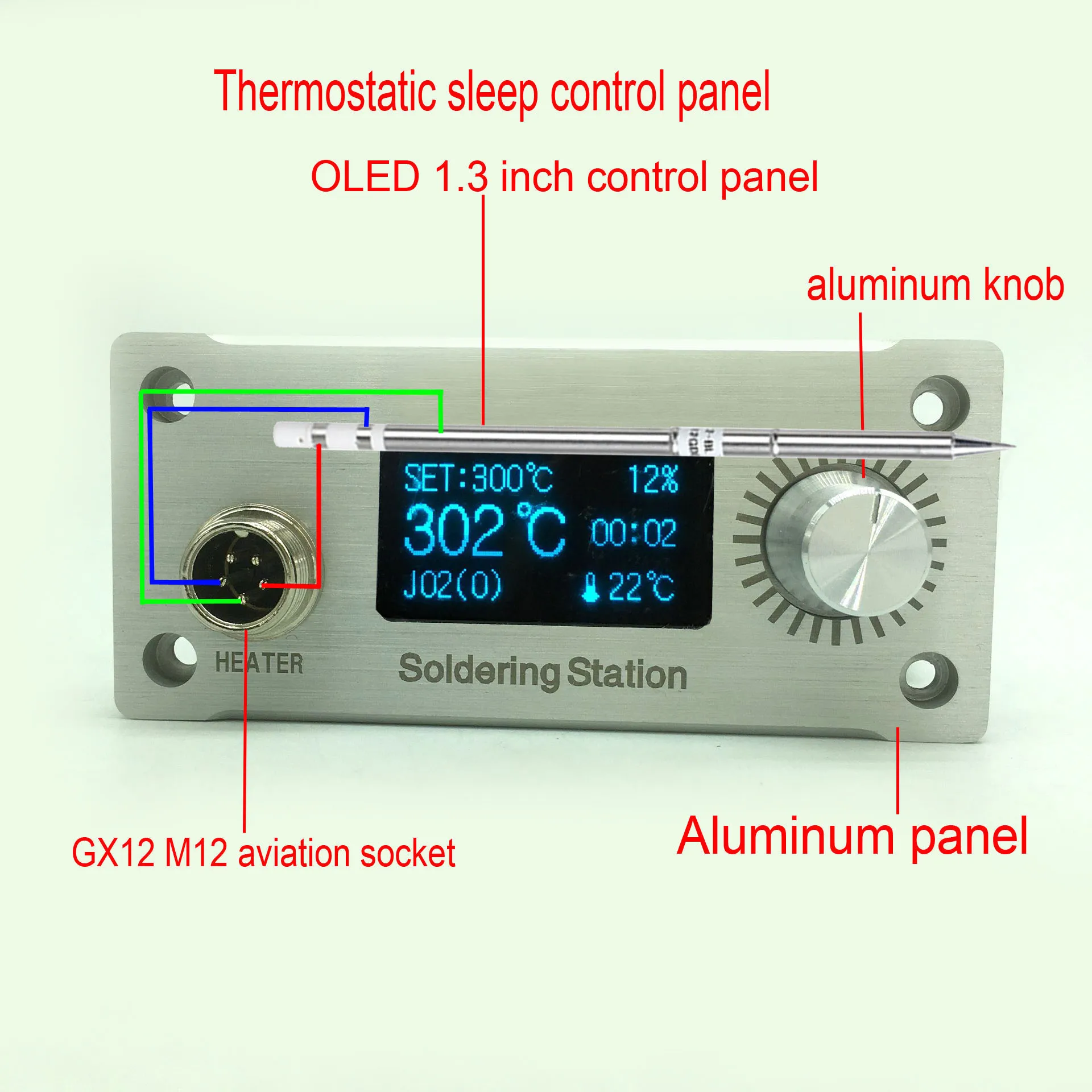 DC 24V 3-6A Aluminum 1.3 inch OLED Digital Soldering Iron Tip Station Temperature Controller Panel For T12 Handle Tools DIY