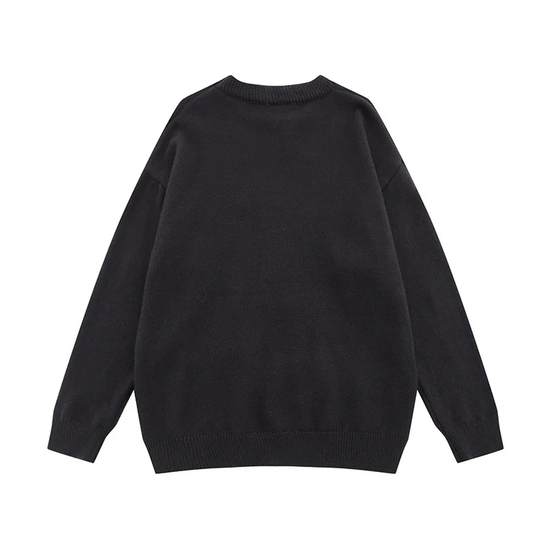 Orange Jacquard Knitted Sweater Mens Autumn Winter Casual Loose Crew Neck Long Sleeve Pullover Men