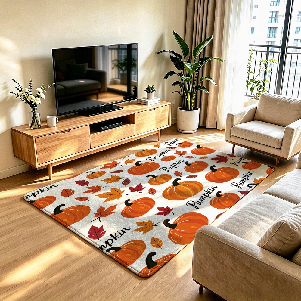 1pc Pumpkin Maple Leaf Autumn Pattern Silicone Floor Mat Non Slip Durable Rug For Bedroom Sofa Entrance Harvest Season Househ