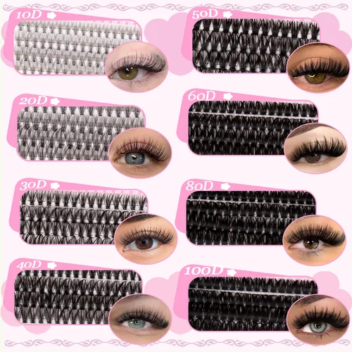 Imagen 2 del producto Kit de grupos de pestañas DIY, extensión de pestañas de estilos mixtos, juego completo de pestañas individuales con unión, sello y pinzas para pestañas, herramienta de maquillaje