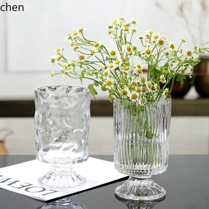 YFY  retro light luxury crystal french embossed transparent glass tall vase