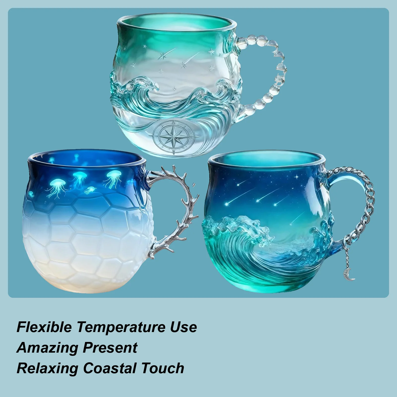 

Стеклянная волна, кофейная кружка, 14 унций, стеклянная посуда ручной работы, кружка для напитков для любителей моря, для сока, молока, кабинета, гостиной, учителей, студентов, офиса