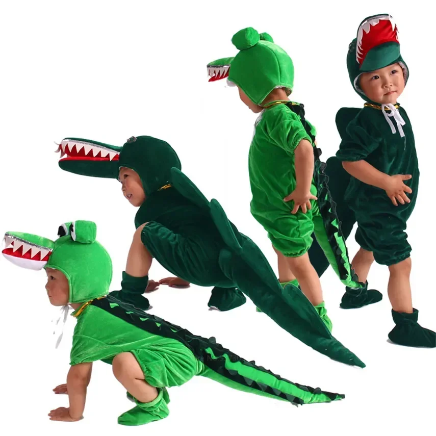 Halloween Cosplay Kostuums Anime Kinderen Krokodil Dinosaurus Kostuum Capuchon Set Jongens Meisjes Carnaval Feest Fluwelen Kinderen Jumpsuit