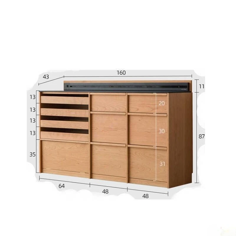 

Nordic cherry wood solid wood living room slate household small apartment modern simple log tea cabinet