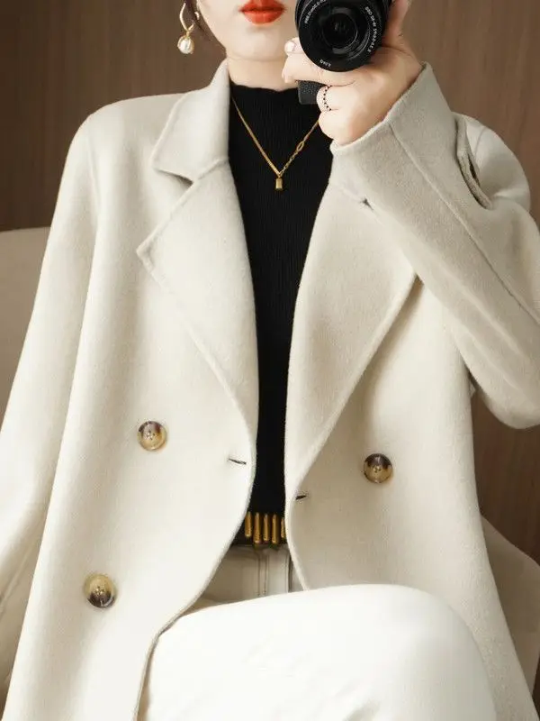 Trendy Thickened Woolen Coat Women's Suit Collar Winter Outerwear Korean Style Loose Fit Jacket High Waist Polyester Fiber