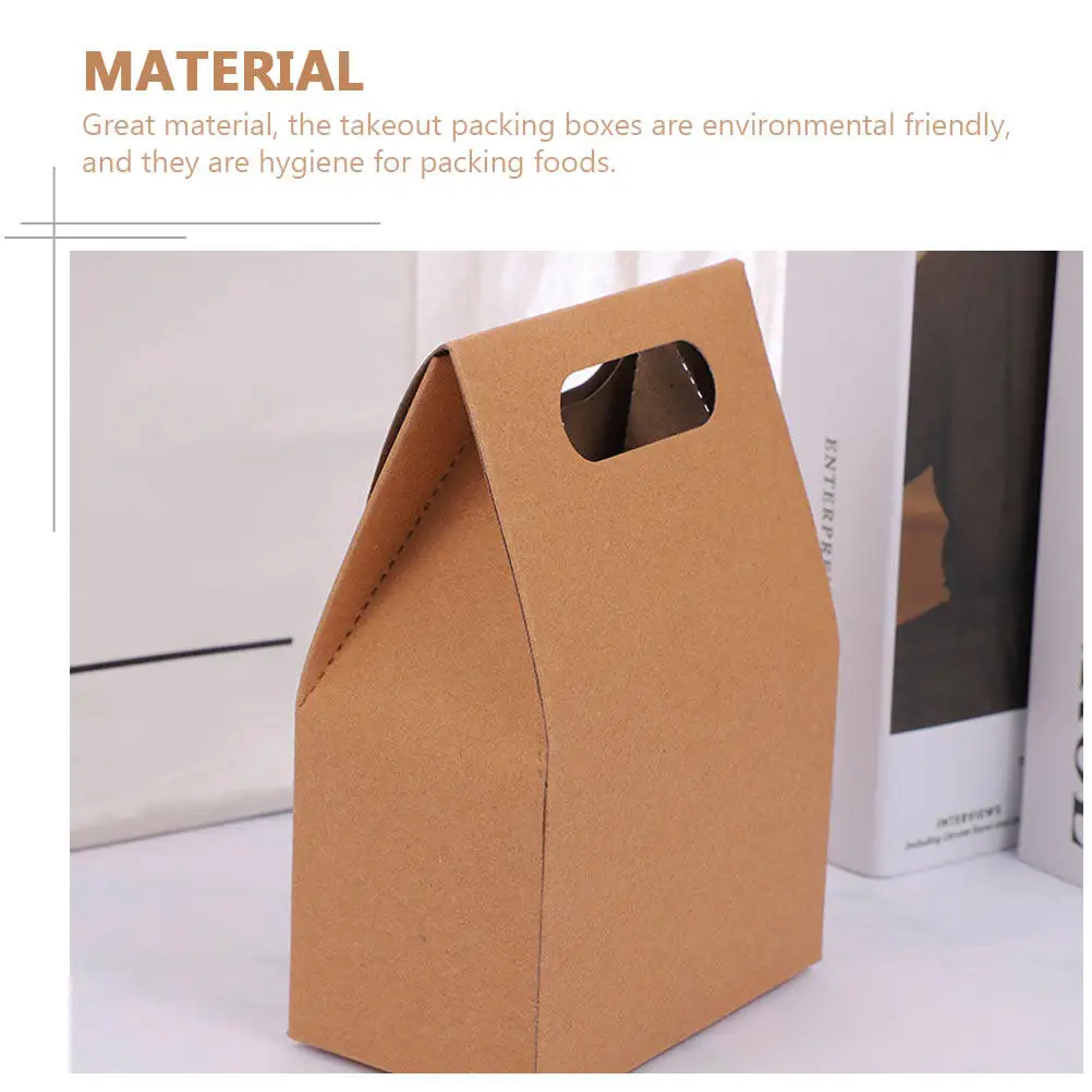 8Pcs Eco-Friendly Kraft Paper Takeaway Food Boxes Oil-Resistant Portable Dessert Packing Containers for Cake Sandwich Sushi