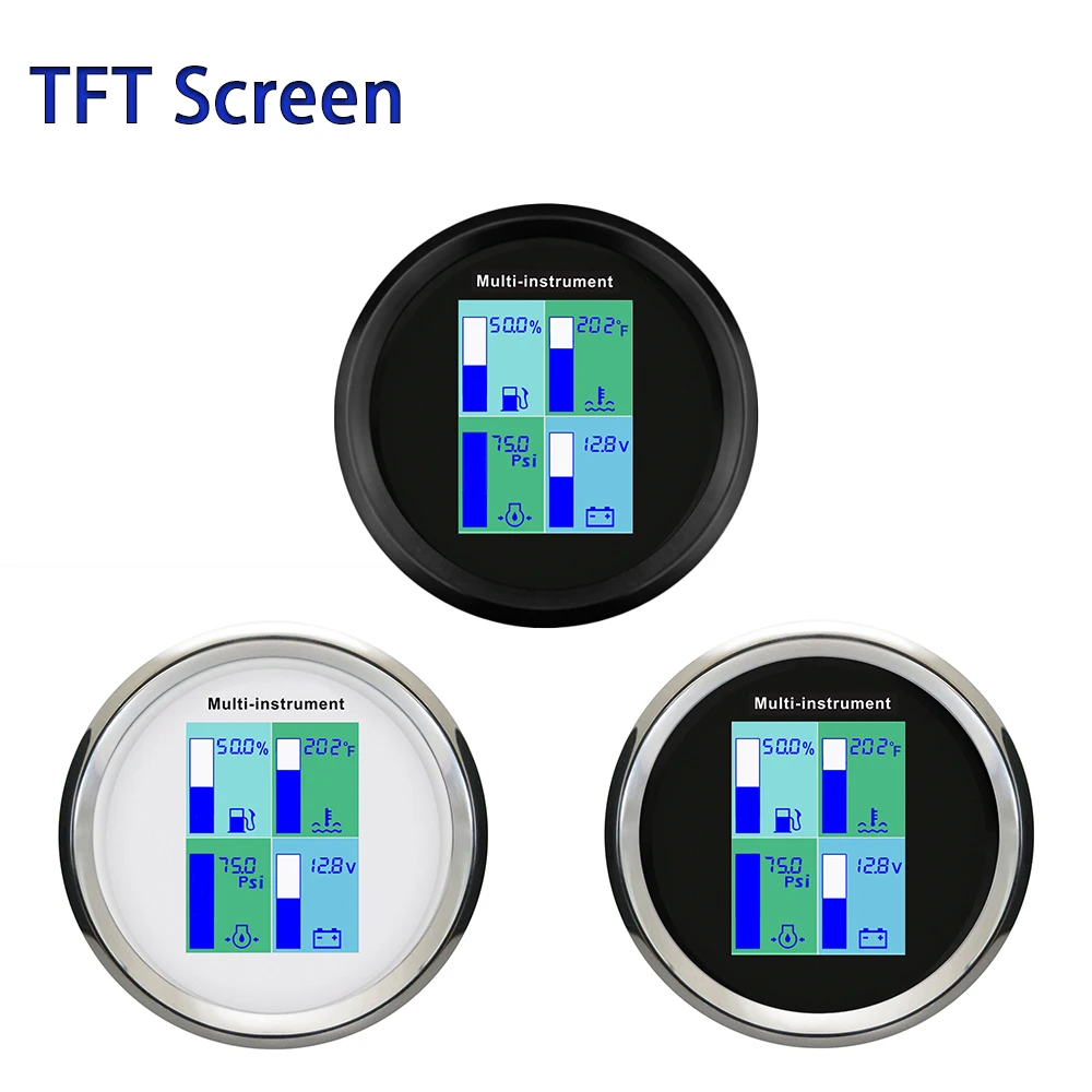 

Rhaxel 85 мм 4 в 1 Многофункциональный манометр TFT-экран с уровнем топлива Температура воды Вольтметр давления масла для гоночных судов