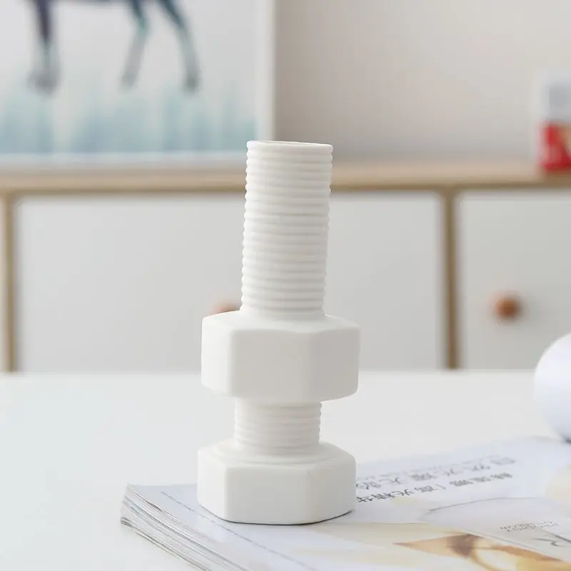 Creative Screw Ceramic Vase Ornament Handicrafts Vegetarian White Dried Flower Insert Nordic Home Personalized Decoration