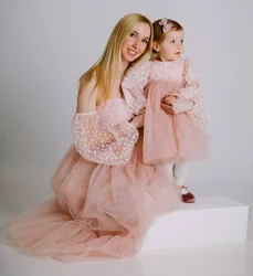 Pink Two Pieces Mother Daughter Gowns Girls Birthday Party Photo Session Wedding Guest Mommy And Me Special Day Family Look