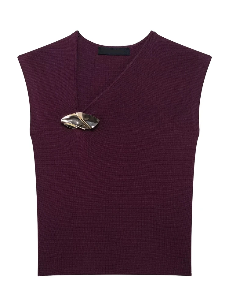 

OUROPEAN ZTATION 2025 Spring New Lady Fashion Sleeveless Knitted Vest Jumper Classic Summer Female V-Collar Sweater Ruffles Top