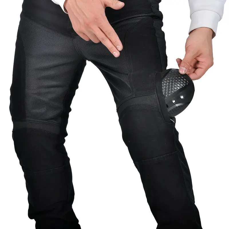 Pantalones de montar en motocicleta para hombre, pantalones de moto de malla de verano, Pantalones vaqueros de carreras de Motocross anticaída, ajuste Delgado Retro negro con 4 X CE