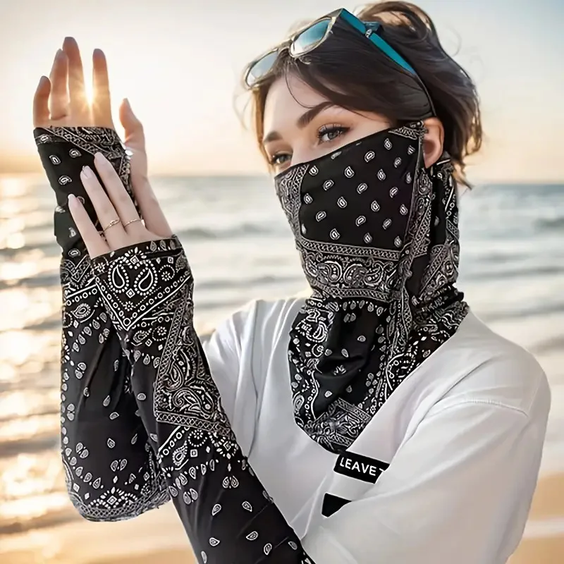 

Fashion Bandana Print Arm Sleeves Sun Protect Mask Ice Silk Breathable Cooling Fashion Arm Sleeves for Cycling Driving