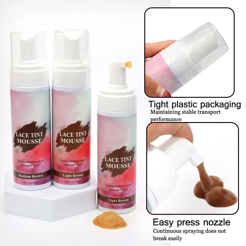 Lace Tint Melting Hair Mousse 100/200Ml Lace Tint Mousse For Women Lace Wigs Toupees Hairpiece Light Medium Dark Brown Lace Tint