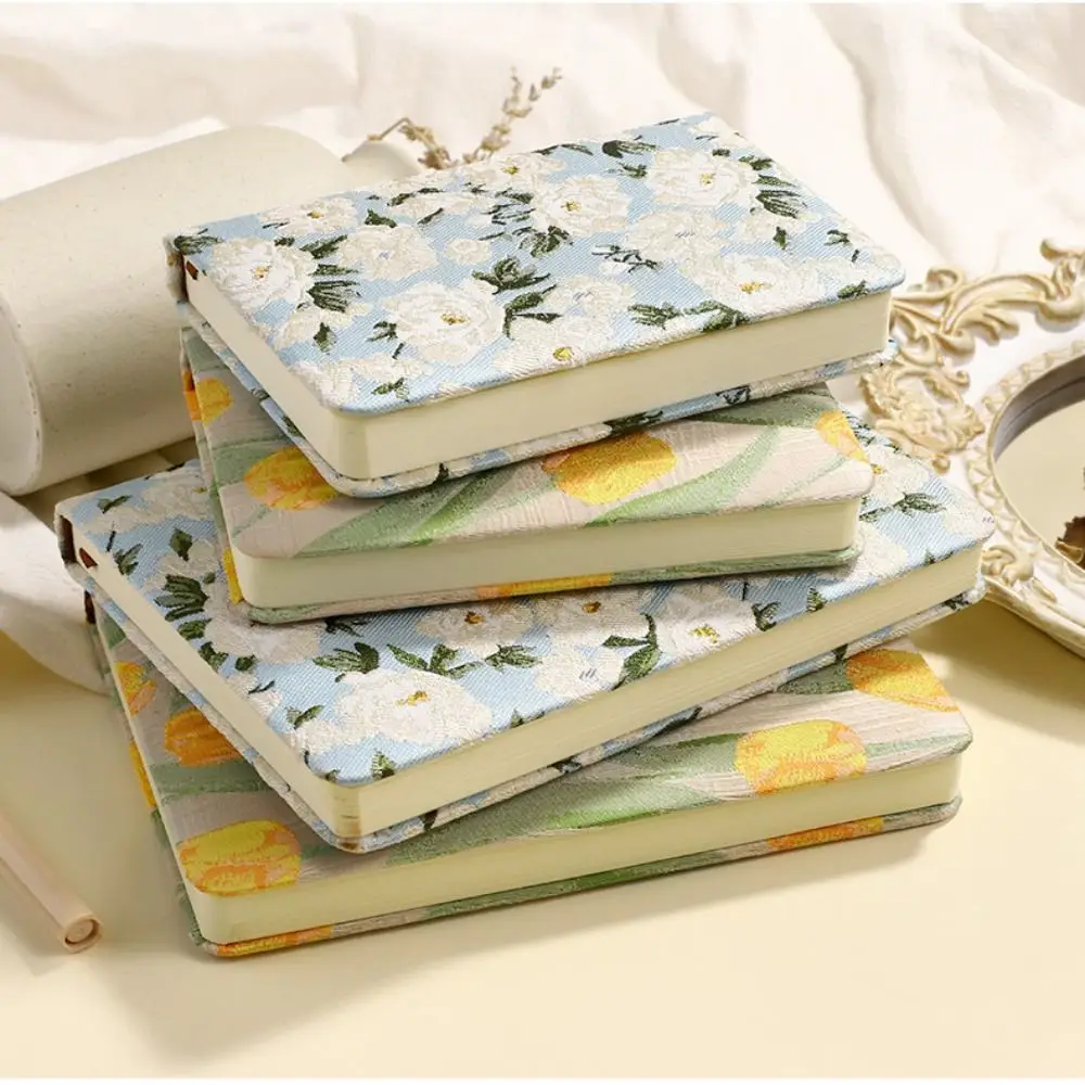 Vintage Embroidered Notebook Matte Finish Stylish Printed Notepad Multi-Purpose Fabric Cover Student Diary Writing Notebook