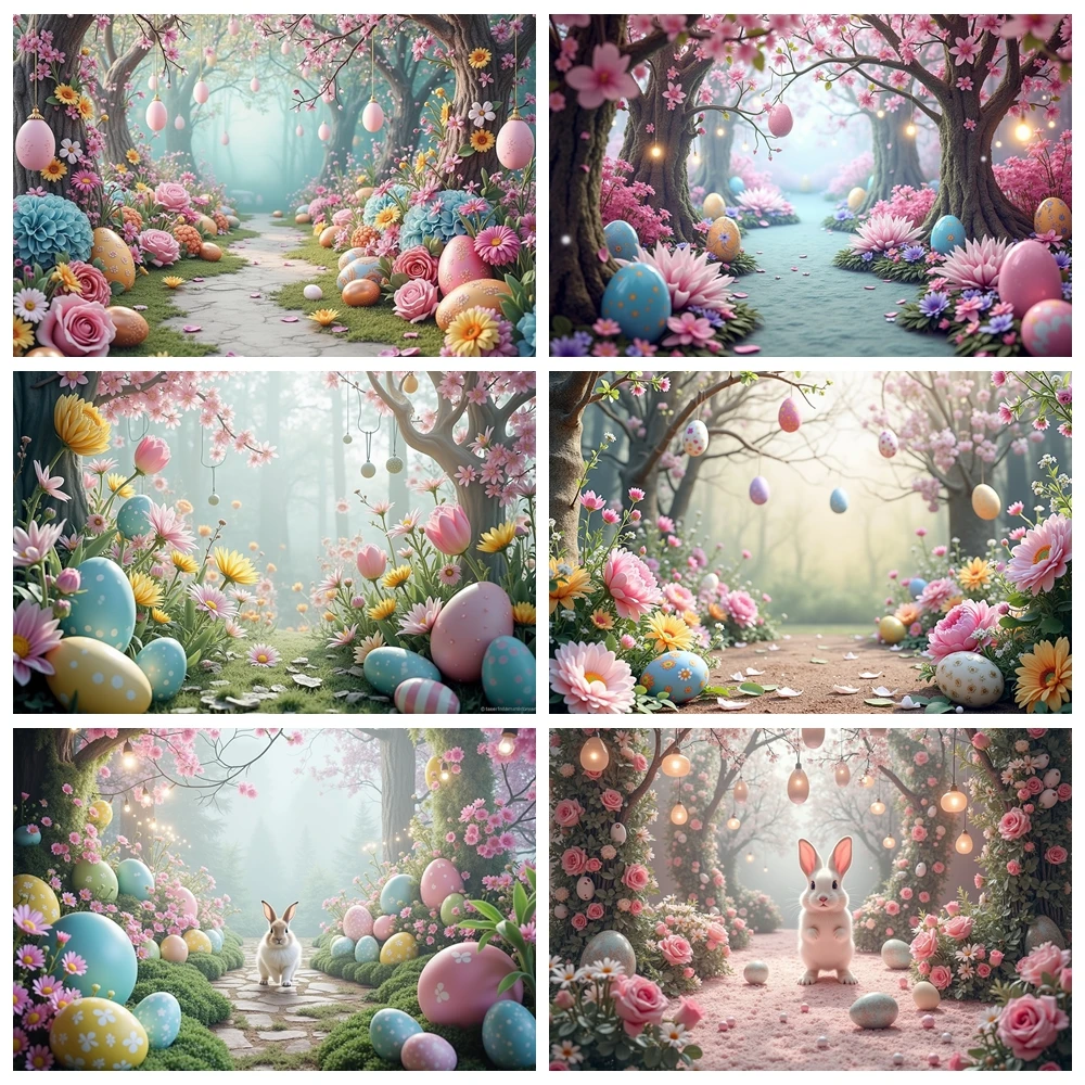 

MOON.QG Easter Forest Scenery Photography Backdrops Children Party Decoration Photozone Background 2025 Studio Photobooth Props