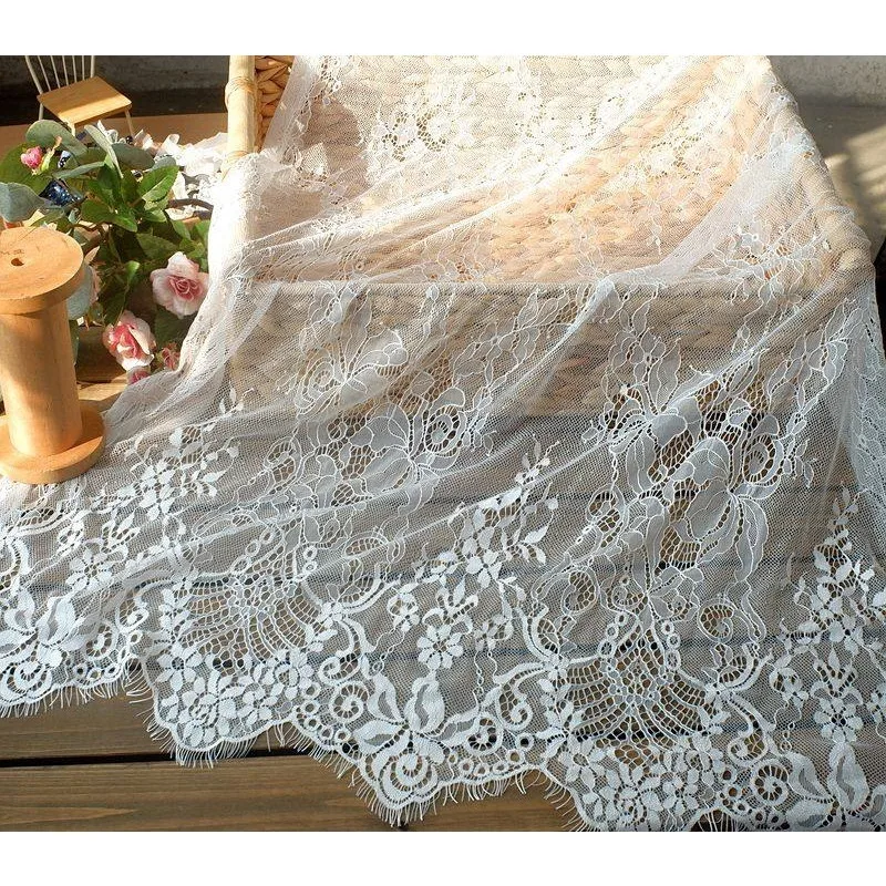 1.5M Wide， New Eyelash Lace Decal Fabric Handmade Wedding Dress Clothing Home Textile Tablecloth Decorative Accessory Material