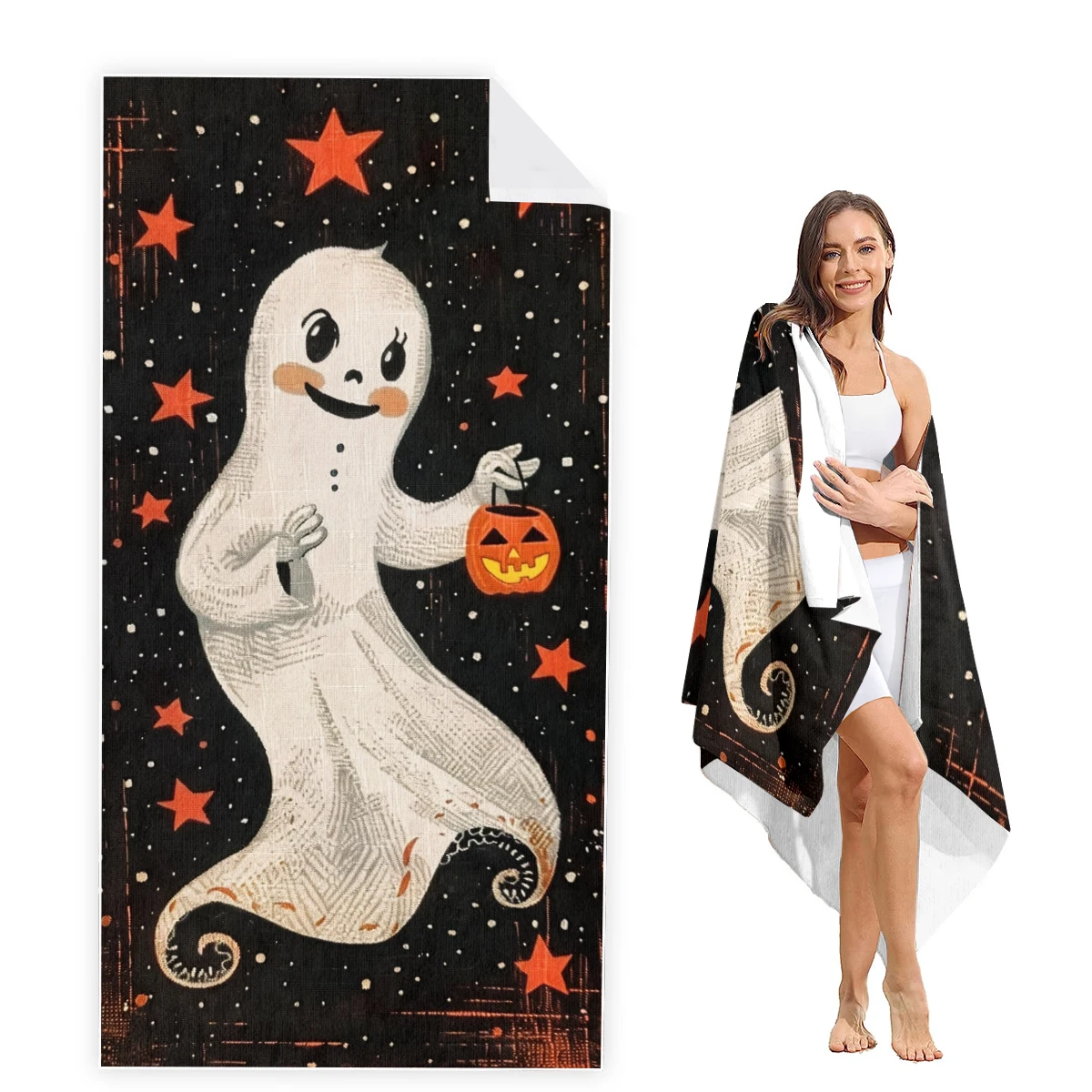 Hallowmas Beach Towel Oversized, Super Absorbent Sand Free Thick Microfiber Beach Towel,Beach Towels for Kids,Men,Women