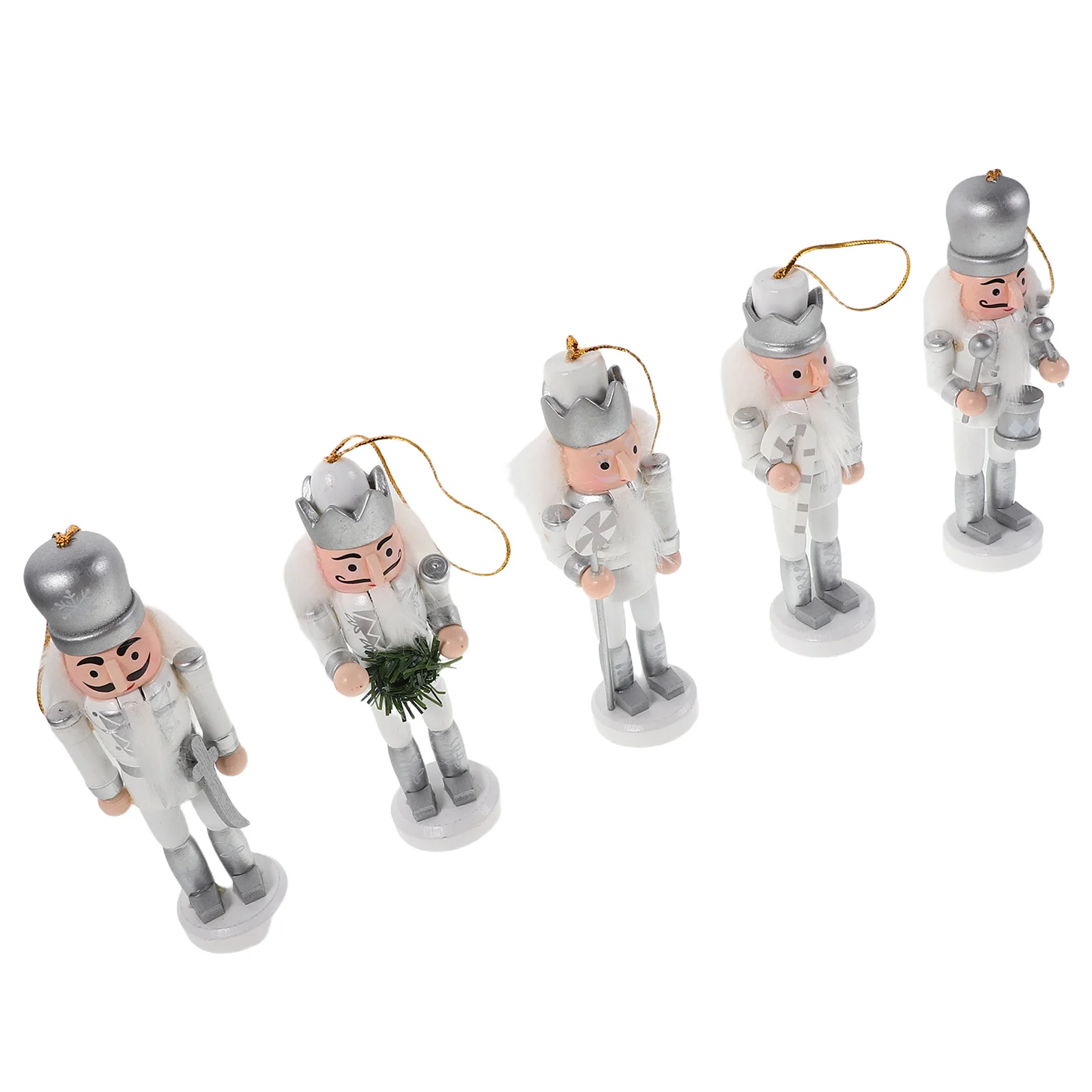 

1Set Nutcracker Christmas Decor Miniature Ornaments Wooden Soldier Figures Elegant Silver Finish Holiday Tree Door Decoration