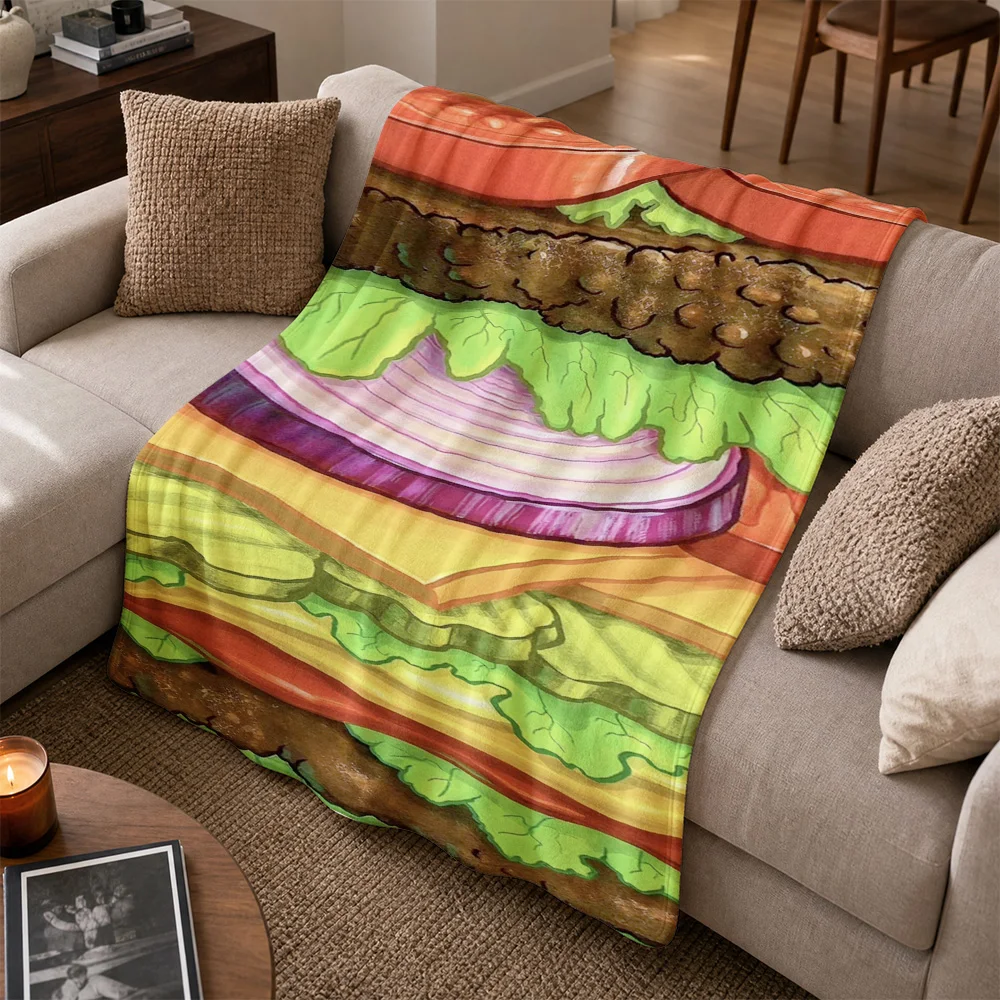 Vibrant Leafy Veggie Stripe Throw Blanket Cozy Sofa Couch Decor Gift for Kitchen Farmhouse Style