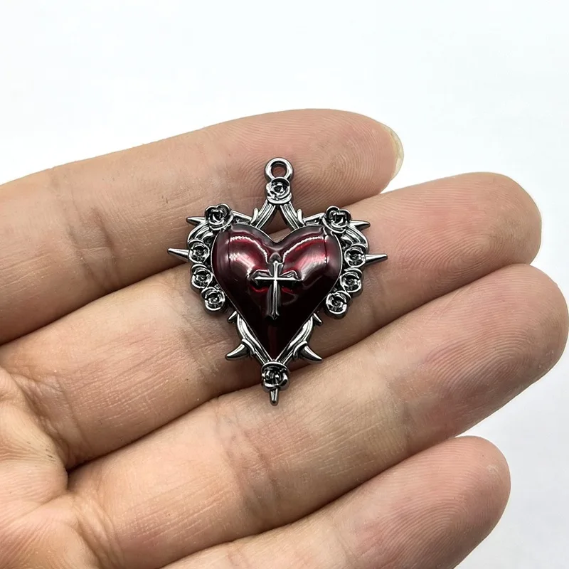 6pcs Dark Style Thorn Rose Cross Heart Charms